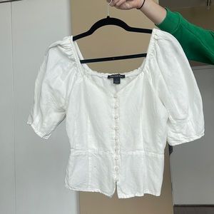 Something Navy White Poplin Top S